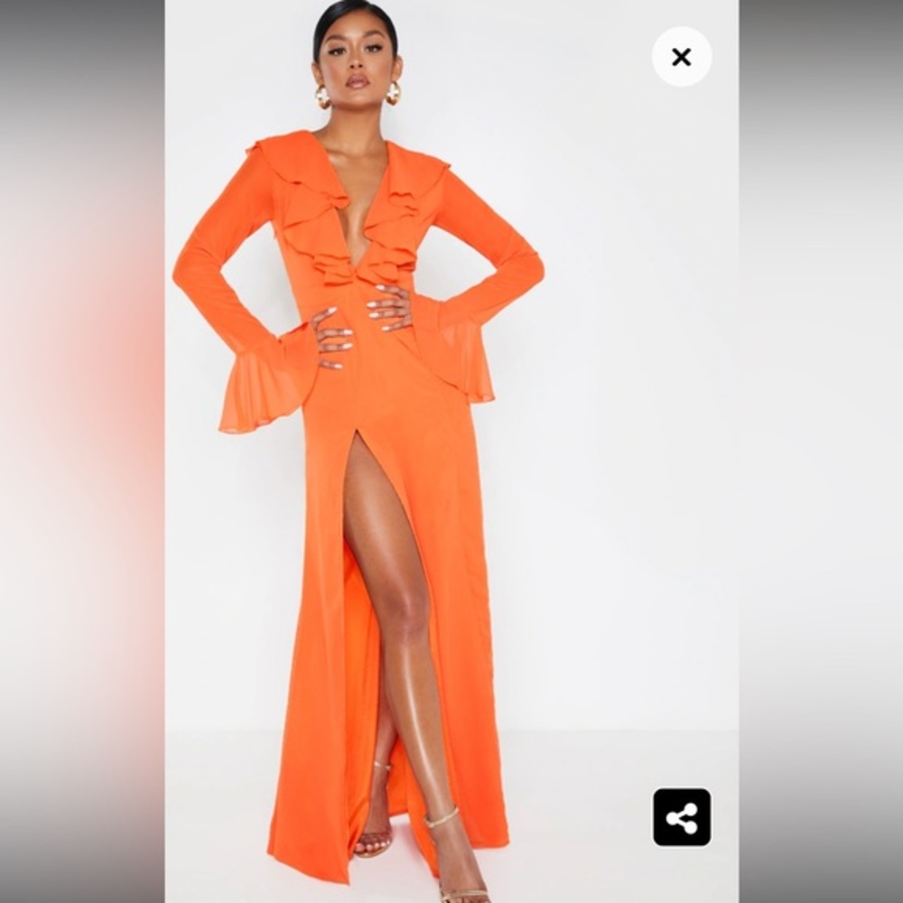 Brand new STUNNING Orange Plunge Frill Maxi Dress